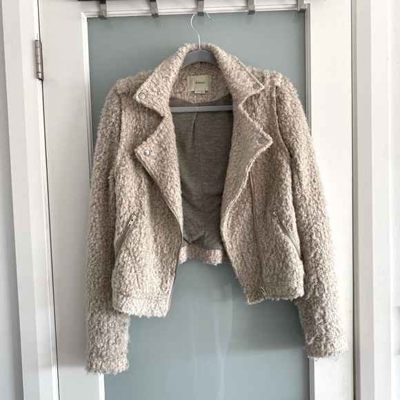 Anthropologie Elevenses Cream Wool Sherpa Moto Jacket S - Picture 5 of 8